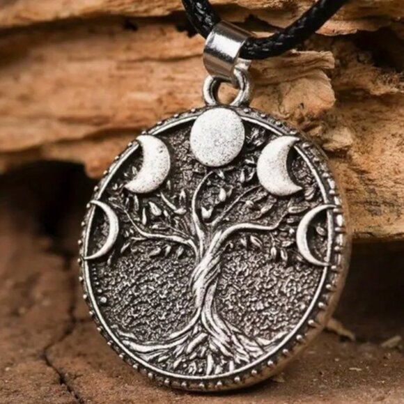 Vintage Antiqued Tree of Life Sun Moon Pendant Necklace - Unisex - Picture 2 of 2